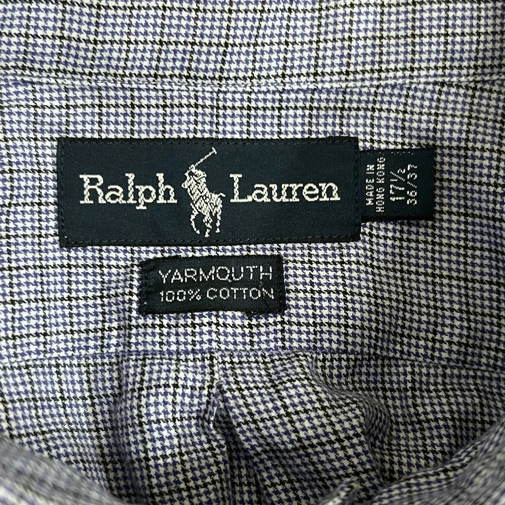 Polo Ralph Lauren Yarmouth Oxford Button Long Sleeve Check Blue Shirt 17.5 36/37